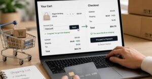 Shopping cart with free shipping discount code applied at checkout, increasing customer satisfaction